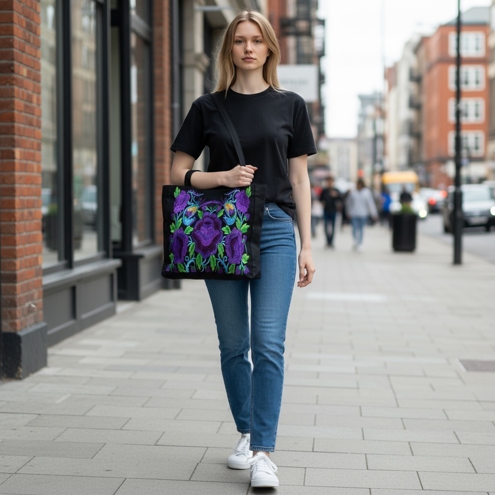 Tote Bag Oaxaca Black Floral embroidered
New